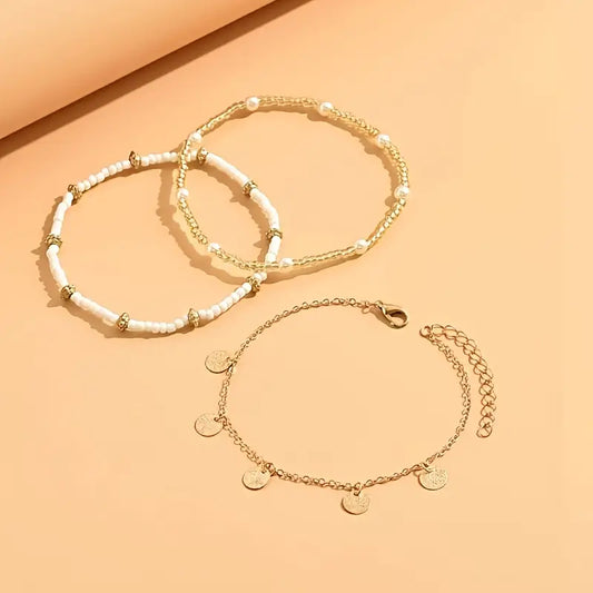 Coastal Bedje 3-Piece Lagdelt Ankellenke Sett | Gull