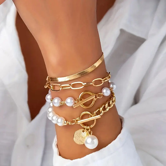 Premium Lagdelt Perle Armbånd Sett