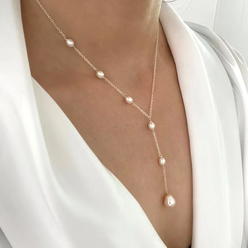 Cascading Perle Lariat Halskjede