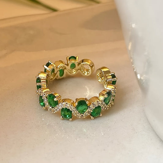 Calira Sparkling Smaragd Åpen Ring | Gull