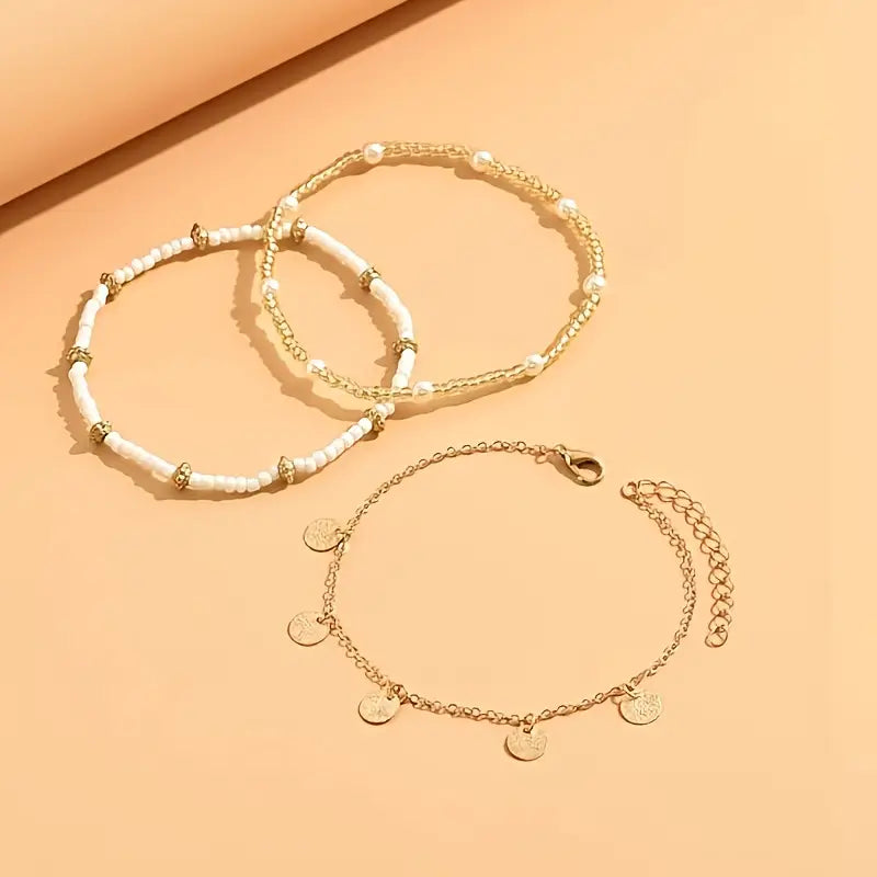 Coastal Bedje 3-Piece Lagdelt Ankellenke Sett | Gull