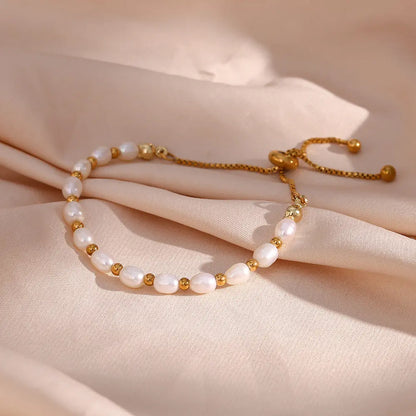 Elegant Perle og Gull Armbånd