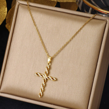 Krystall Twist Kors Halskjede | Gull