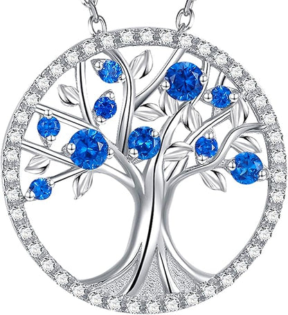 Tree av Life Safir Halskjede | Hvitt Gull