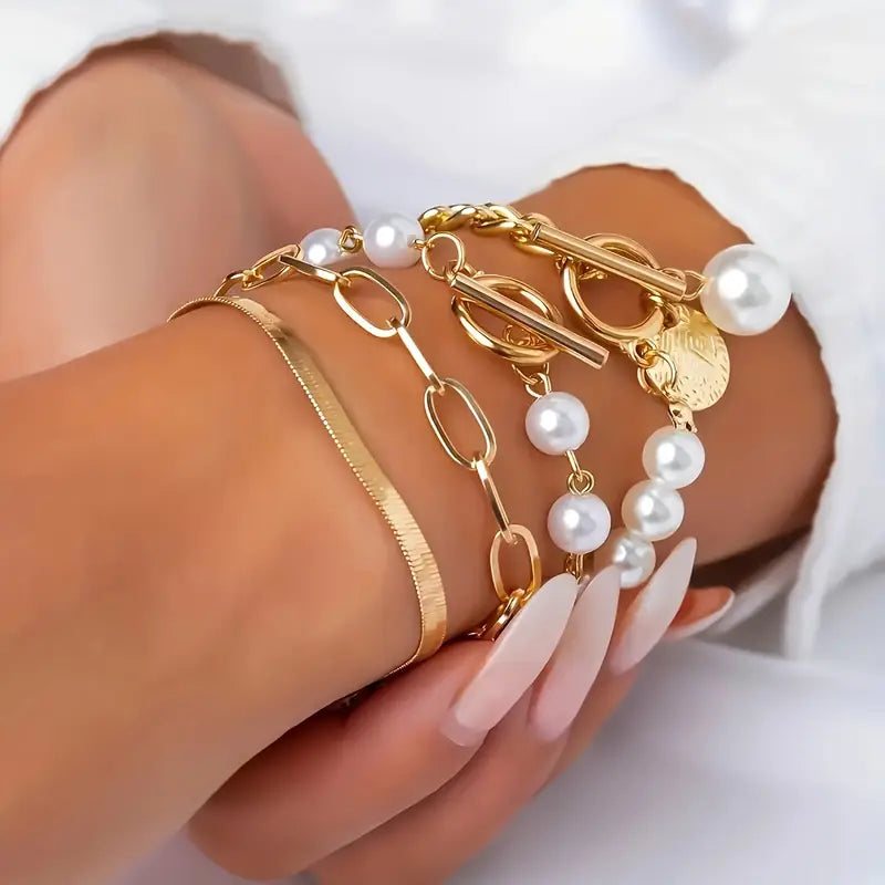 Premium Lagdelt Perle Armbånd Sett