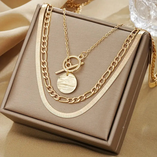 Savira Textured Coin Lagdelt Halskjede | Gull