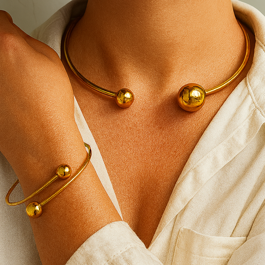 Minimalistisk Glow Collar & Cuff Armbånd Sett | Gull