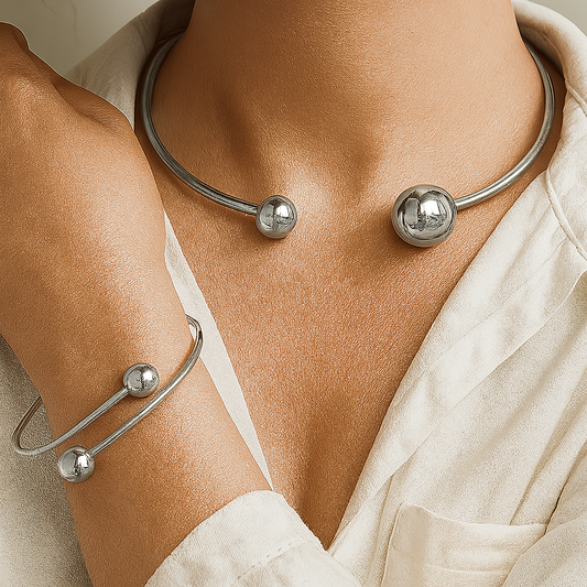 Minimalistisk Glow Collar & Cuff Armbånd Sett | Gull