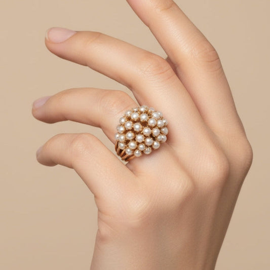Elegant Innlagt Perle Gull Ring