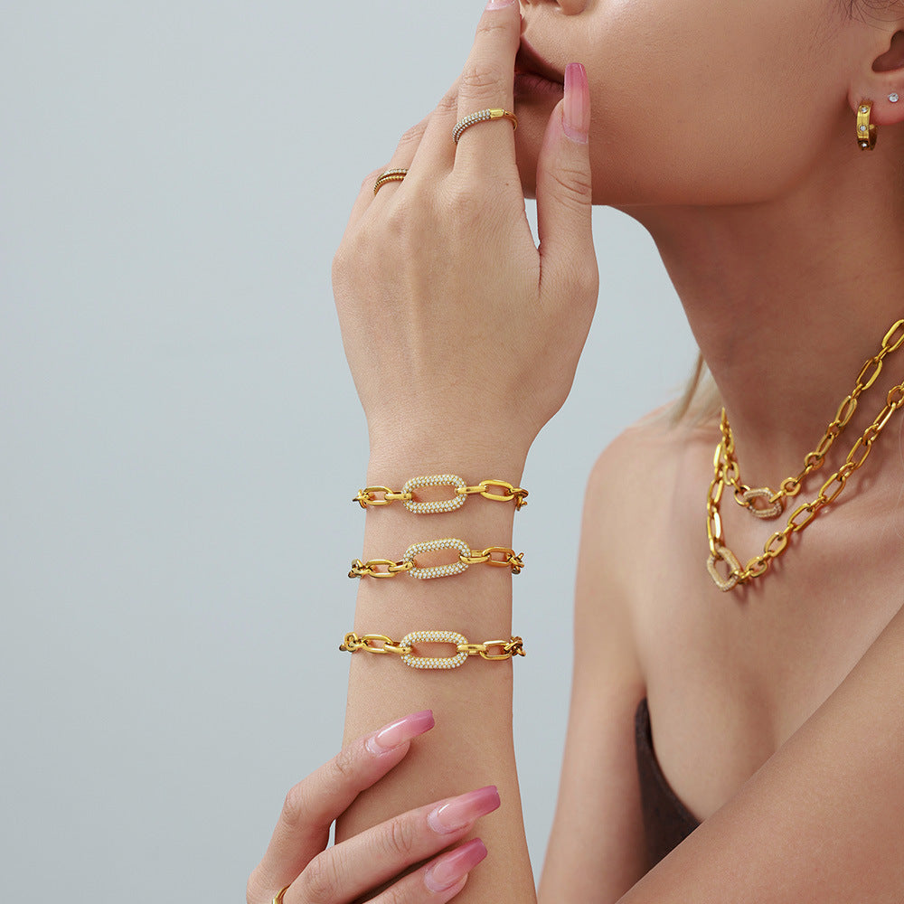 Paved Chunky Kjede Lenke Smykke Sett | Gull