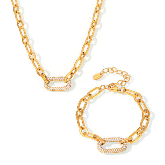 Paved Chunky Kjede Lenke Smykke Sett | Gull