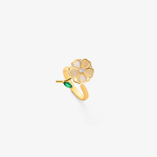 Smaragd Leaf Blomst Spinnende Ring | Gull