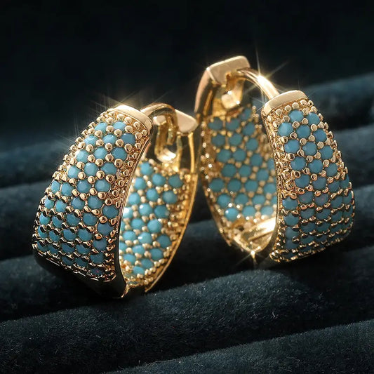 Golden-Tone Turkis Perlet Hoopringer | Gull
