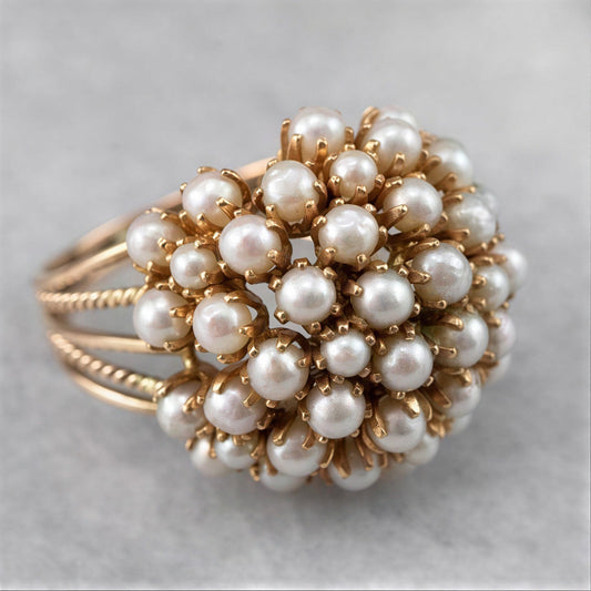 Elegant Innlagt Perle Gull Ring
