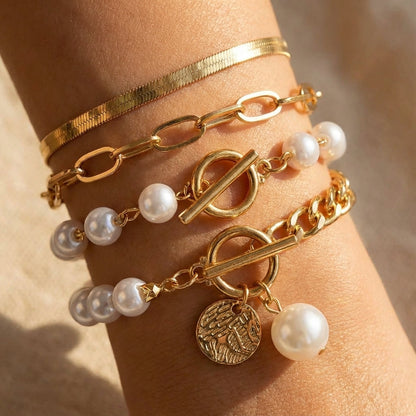Premium Lagdelt Perle Armbånd Sett