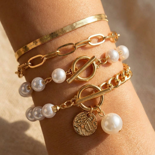 Premium Lagdelt Perle Armbånd Sett
