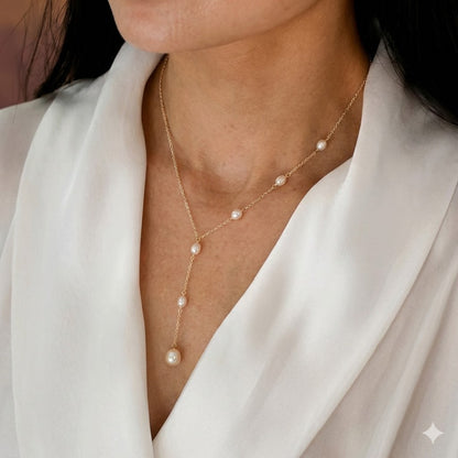 Cascading Perle Lariat Halskjede